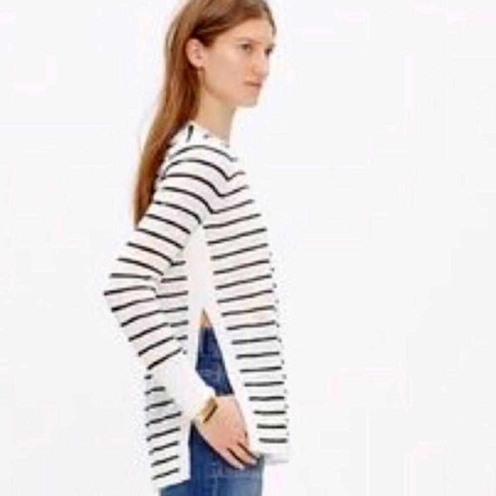 Madewell Sunview Striped Side Split Sweater in White w/ Black Stripes Size S EUC
